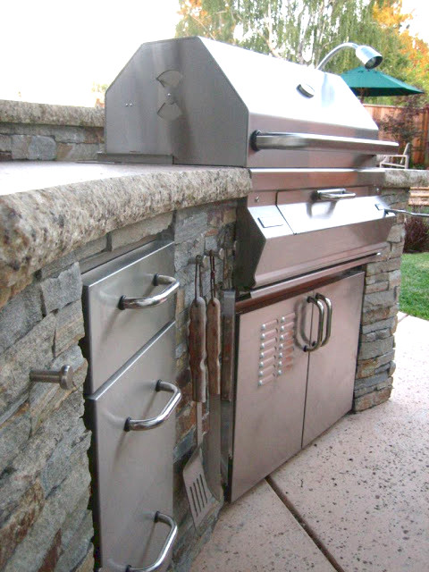 Giallo Ornamental Granite Countertop with Chisel Edge in In Outdoor Kitchen